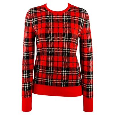 Pre-owned Equipment Size S Red Black White Wool Blend Plaid Crew Neck Pullover
