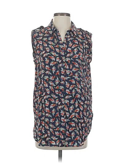 Pre-owned Equipment Sleeveless Silk Top Blue Floral Pattern Cowl Neck Tops