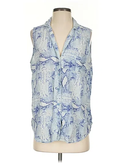 Pre-owned Equipment Sleeveless Silk Top Blue Plunge Neckline Tops