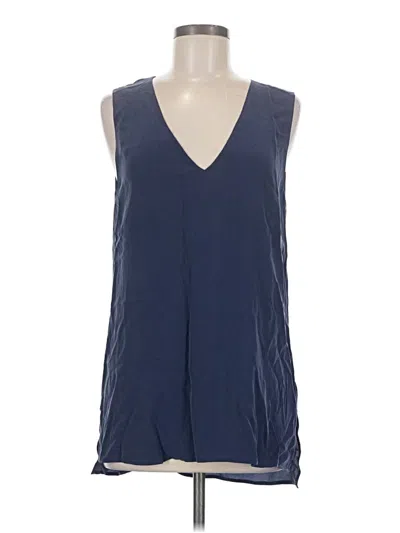 Pre-owned Equipment Sleeveless Silk Top Blue Plunge Neckline Tops