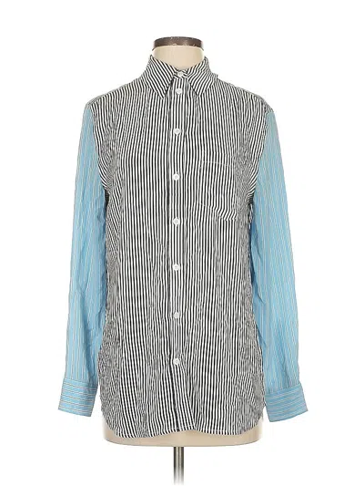 Pre-owned Equipment Sleeveless Silk Top Blue Stripes Pattern Collared Neckline Tops