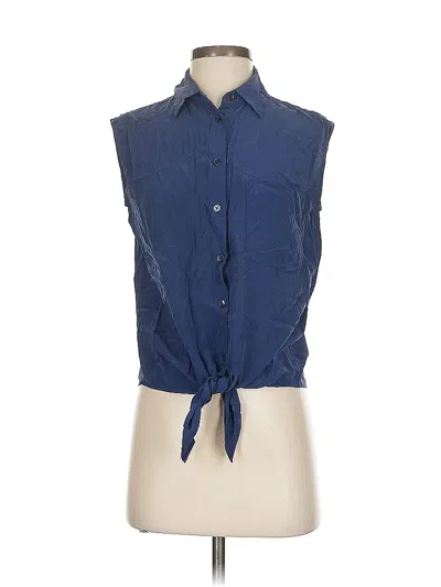 Pre-owned Equipment Sleeveless Silk Top Blue Tie Neck Tops