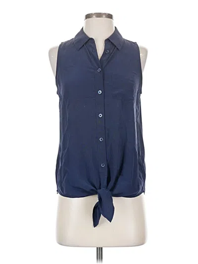 Pre-owned Equipment Sleeveless Silk Top Blue Tie Neck Tops