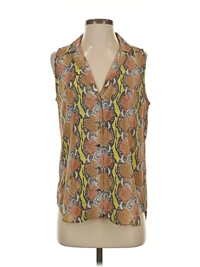 Pre-owned Equipment Sleeveless Silk Top Brown Plunge Neckline Tops