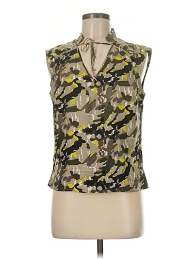 Pre-owned Equipment Sleeveless Silk Top Gold Halter Neckline Tops