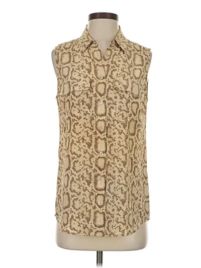 Pre-owned Equipment Sleeveless Silk Top Ivory Animal Print Pattern Cowl Neck Tops In White