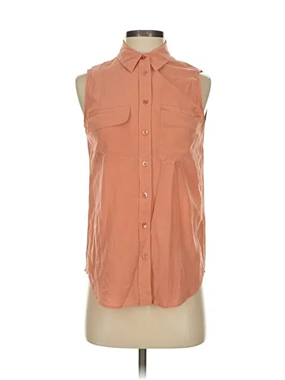 Pre-owned Equipment Sleeveless Silk Top Orange Collared Neckline Tops