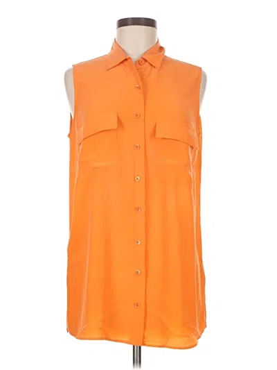 Pre-owned Equipment Sleeveless Silk Top Orange Collared Neckline Tops