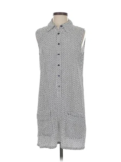 Pre-owned Equipment Sleeveless Silk Top Silver Polka Dots Pattern Collared Neckline Tops