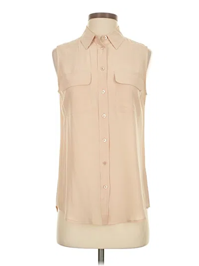 Pre-owned Equipment Sleeveless Silk Top Tan High Neck Tops In Brown