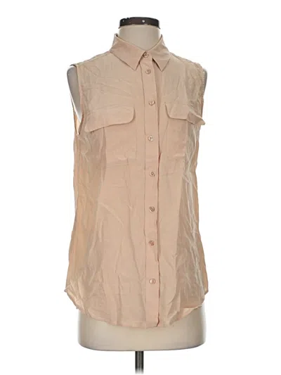 Pre-owned Equipment Sleeveless Silk Top Tan High Neck Tops In Brown