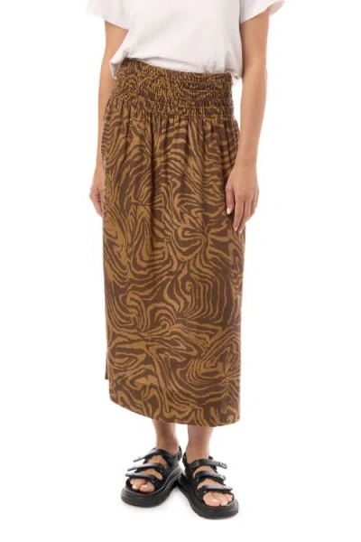 Equipment Smocked Waist Linen Skirt In Brown