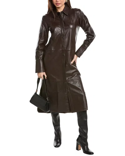 Equipment Soleil Leather Midi Shirtdress In Black