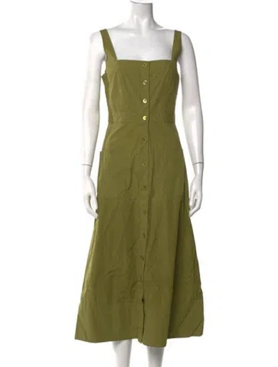 Pre-owned Equipment Square Neckline Midi Length Dress In Green