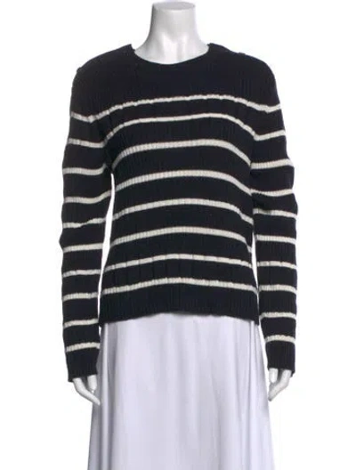 Pre-owned Equipment Striped Crew Neck Sweater In Black