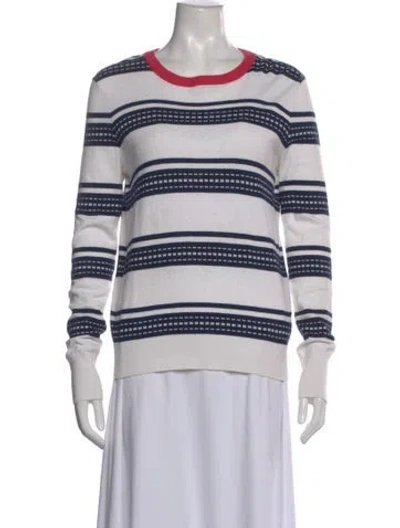 Pre-owned Equipment Striped Crew Neck Sweater In White