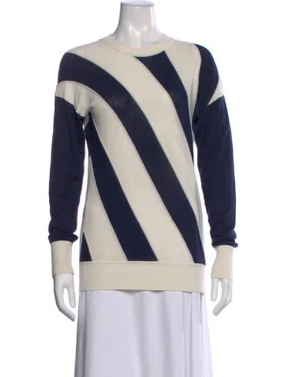 Pre-owned Equipment Striped Crew Neck Sweater In White