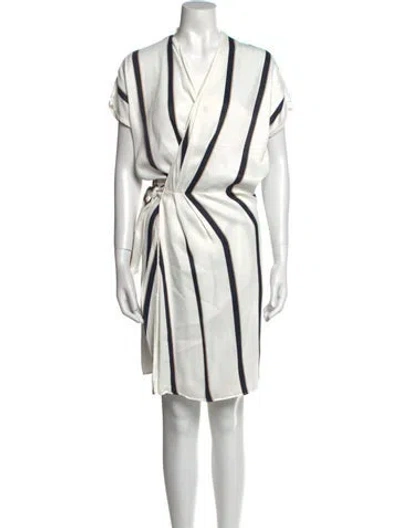 Pre-owned Equipment Striped Knee-length Dress In White