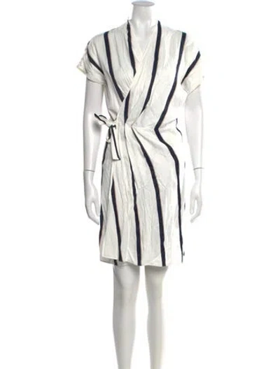 Pre-owned Equipment Striped Knee-length Dress In White