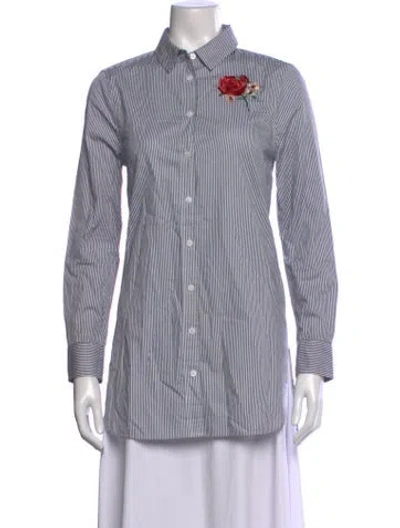 Pre-owned Equipment Striped Long Sleeve Button-up Top In Blue