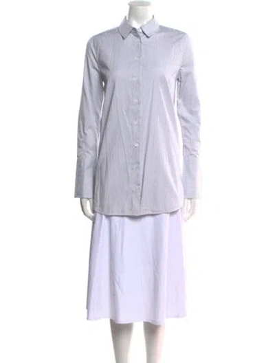 Pre-owned Equipment Striped Long Sleeve Button-up Top In White