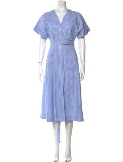 Pre-owned Equipment Striped Midi Length Dress In Blue