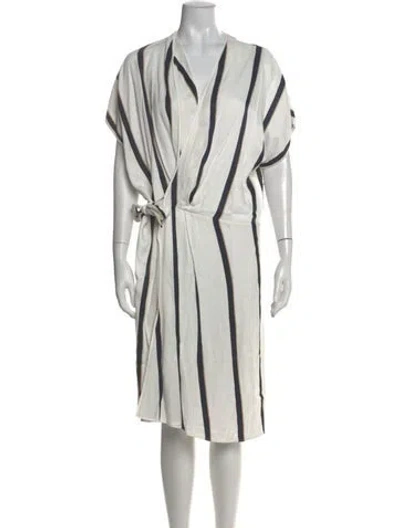 Pre-owned Equipment Striped Midi Length Dress In White