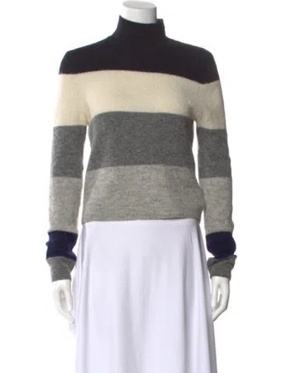 Pre-owned Equipment Striped Mock Neck Sweater In Gray