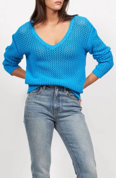 Equipment Tate Open Stitch Cotton Blend Sweater In Brilliant Blue