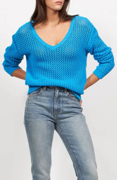 Equipment Tate Open Stitch Cotton Blend Jumper In Brilliant Blue