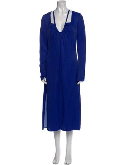 Pre-owned Equipment V-neck Long Dress In Blue