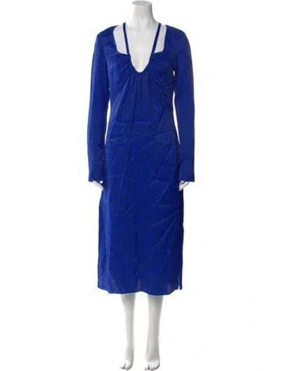 Pre-owned Equipment V-neck Midi Length Dress In Blue