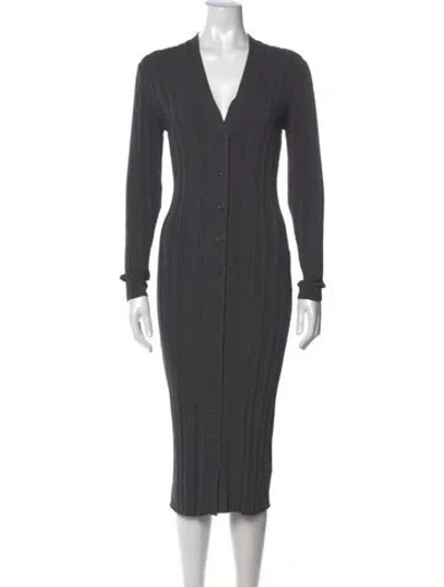 Pre-owned Equipment V-neck Midi Length Dress In Gray