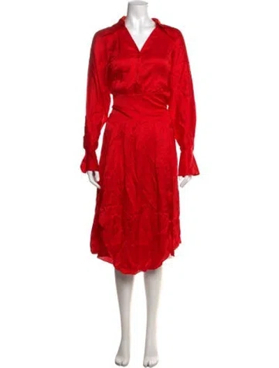 Pre-owned Equipment V-neck Midi Length Dress In Red