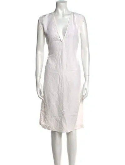 Pre-owned Equipment V-neck Midi Length Dress In White