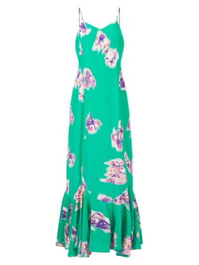 Equipment Adina Floral Print Sleeveless Silk Midi Dress In Emerald Multi