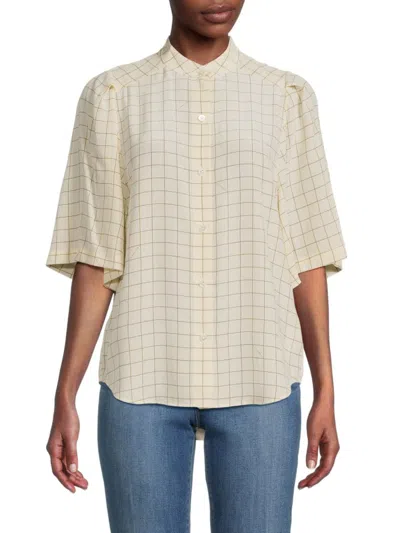 Equipment Women's Check Short Sleeve Silk Blouse In Creme Brulee