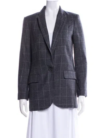 Pre-owned Equipment Wool Plaid Print Blazer In Gray