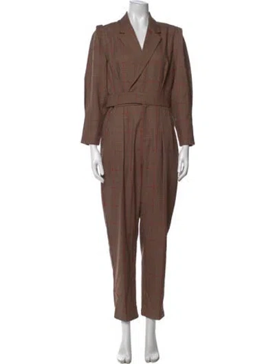 Pre-owned Equipment Wool Plaid Print Jumpsuit In Brown