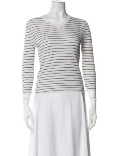 Pre-owned Equipment Wool Striped Sweater In White