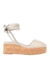 EQÜITARE EQUITARE WOMAN MULES & CLOGS IVORY SIZE 8 NATURAL RAFFIA, LEATHER