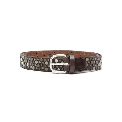 Eraldo Stud-embellished Leather Belt In Brown/metallic