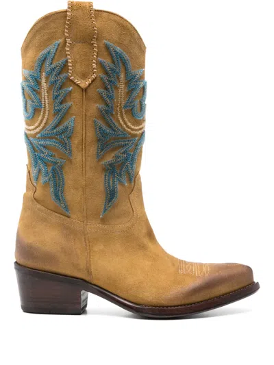 Eraldo Embroidered Leather Cowboy Boots In Burgundy