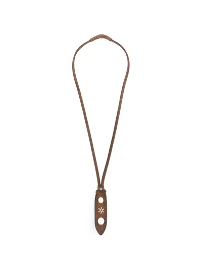 Eraldo Embroidered Leather Eyewear Necklace In Brown
