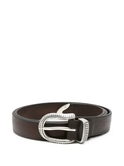 Eraldo Engraved-buckle Leather Belt In Brown