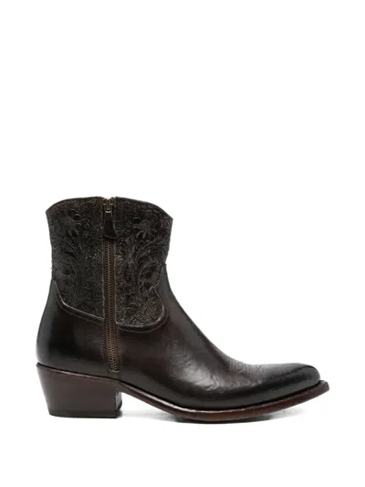 Eraldo Floral-embossed Boots In Brown