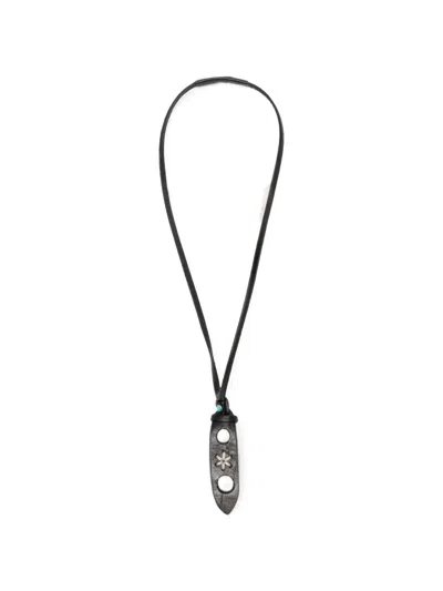 Eraldo Flower-embroidered Leather Glasses Necklace In Black