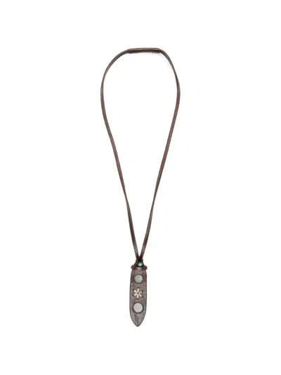 Eraldo Flower-embroidered Leather Glasses Necklace In Green