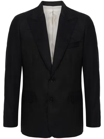 Eraldo Frayed Pinstriped Wool Blazer In Black