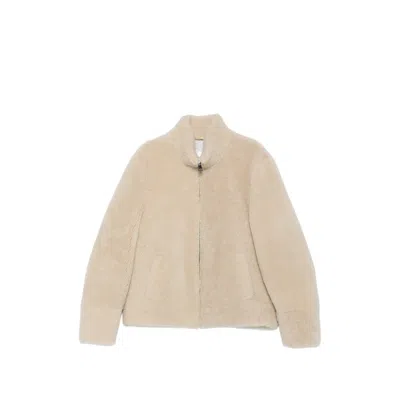 Eraldo High-neck Shearling Jacket In Neutral